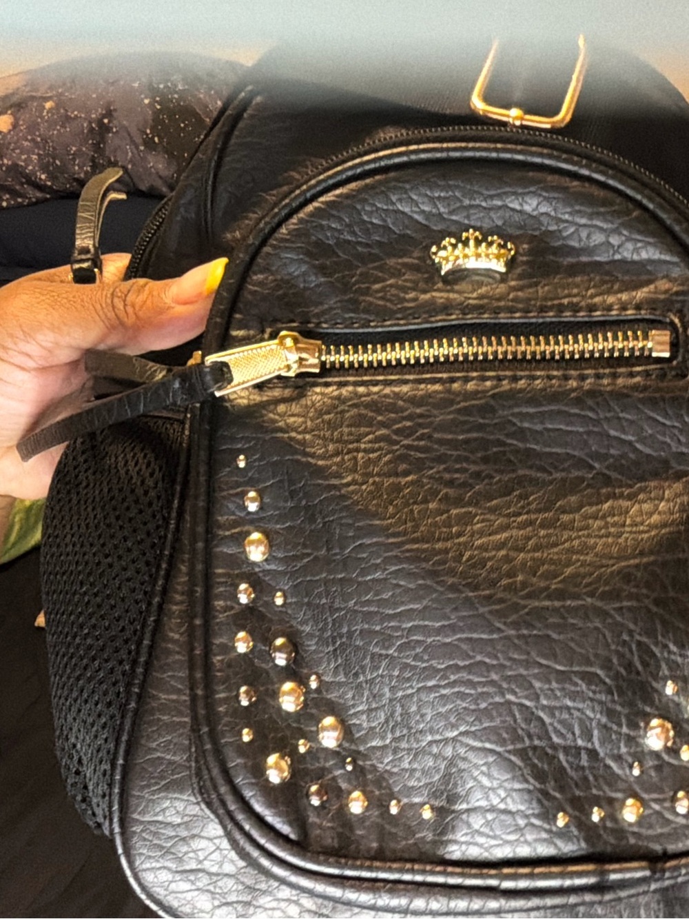 Juicy Couture Los Angeles Mini Backpack – Black Studded Faux Leather - Picture 5 of 12